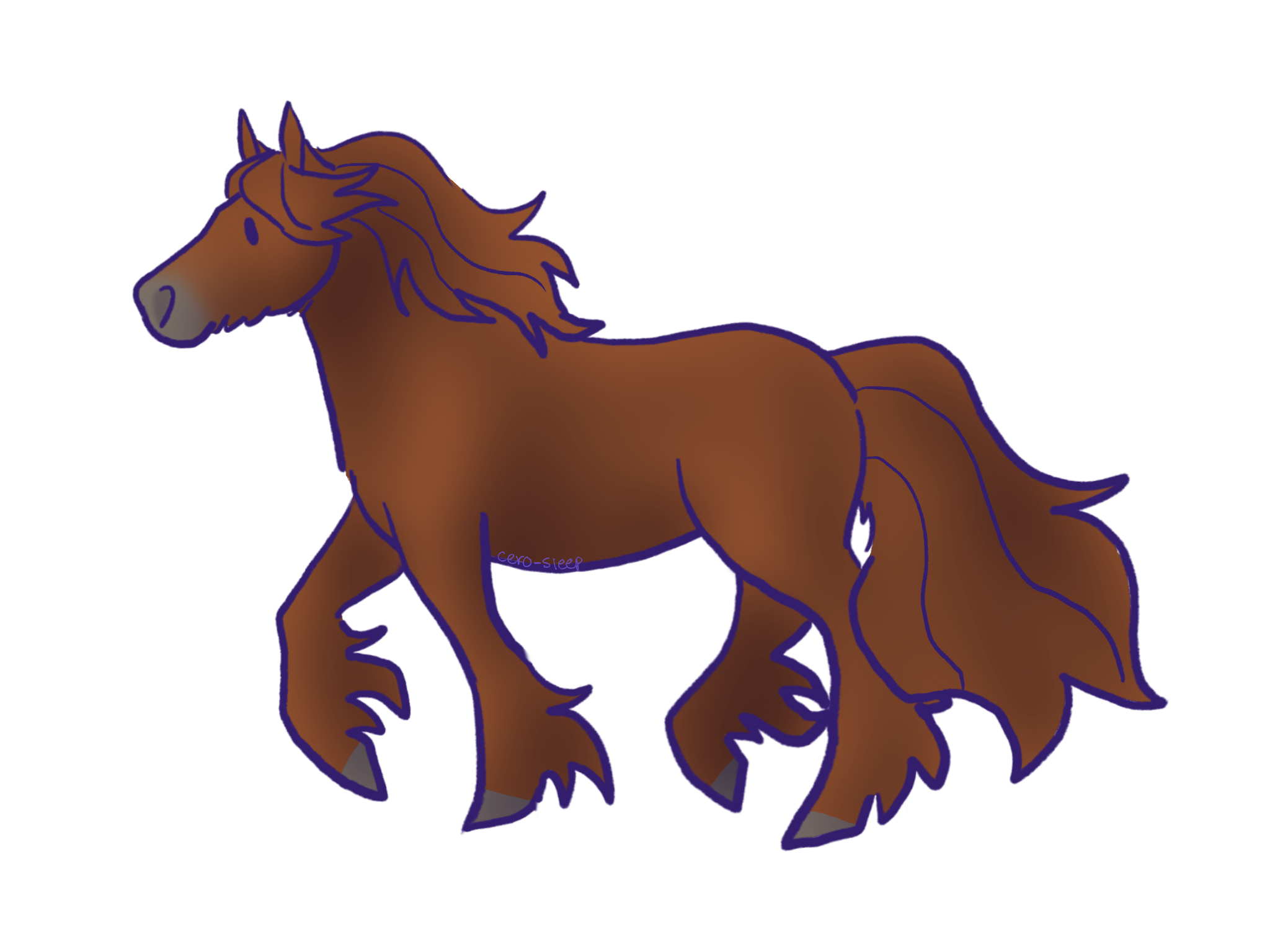 Dibujo de un caballo alazán trotando.