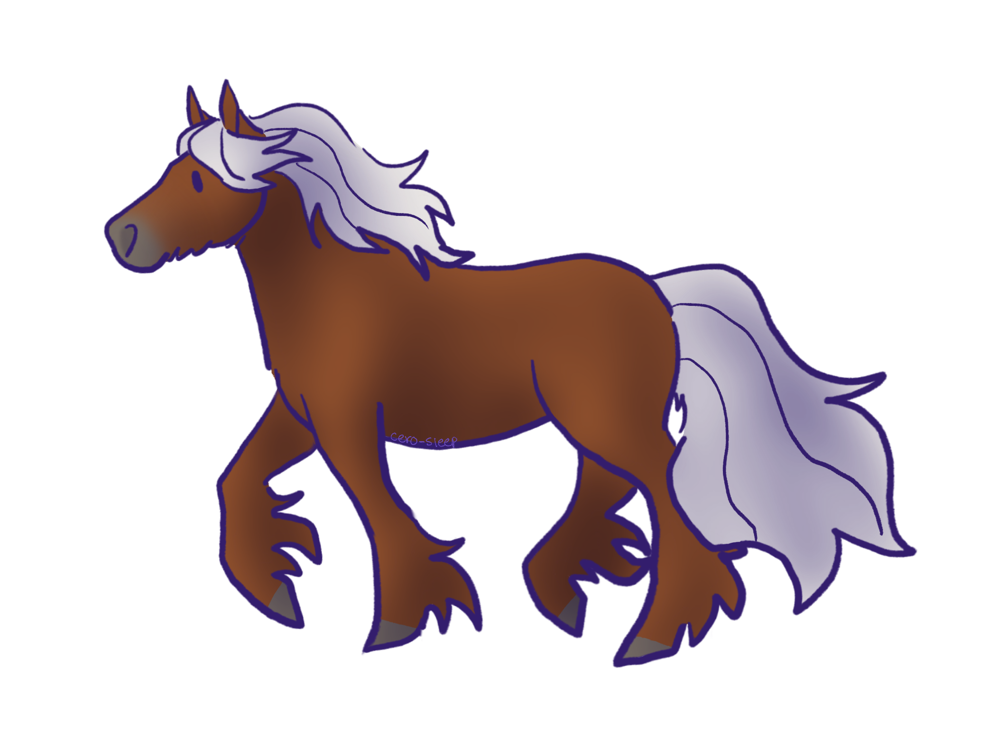 Drawing of a prancing flaxen chestnut horse.